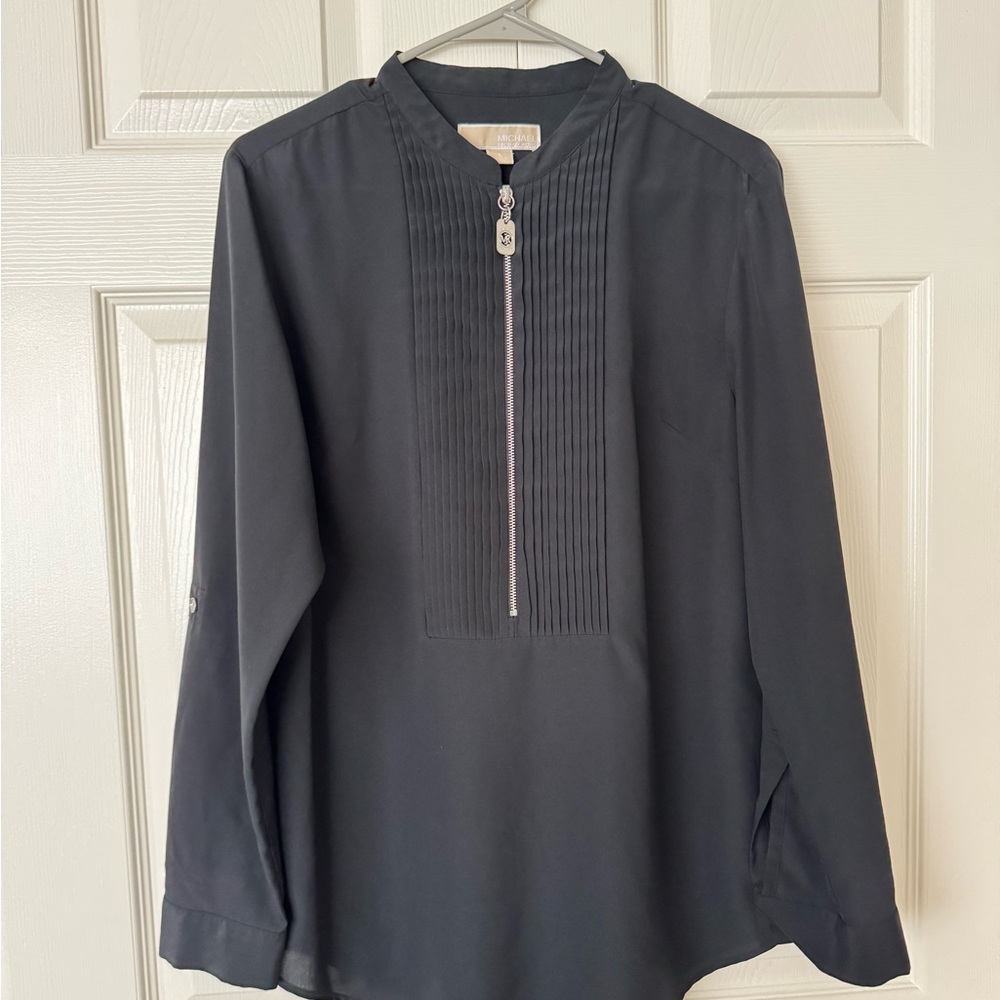 Michael Kors Black Pleated Zipper Blouse